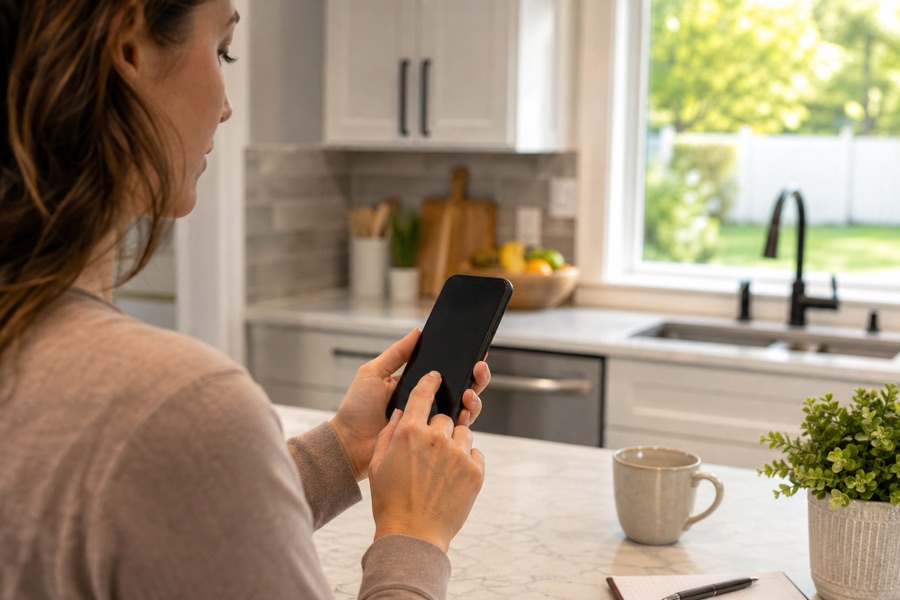 Customer texting or calling for pest control help from home
