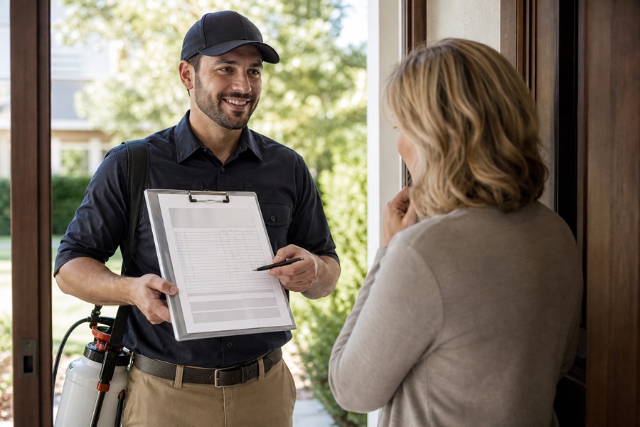 Technician reviewing a transparent service estimate with a homeowner
