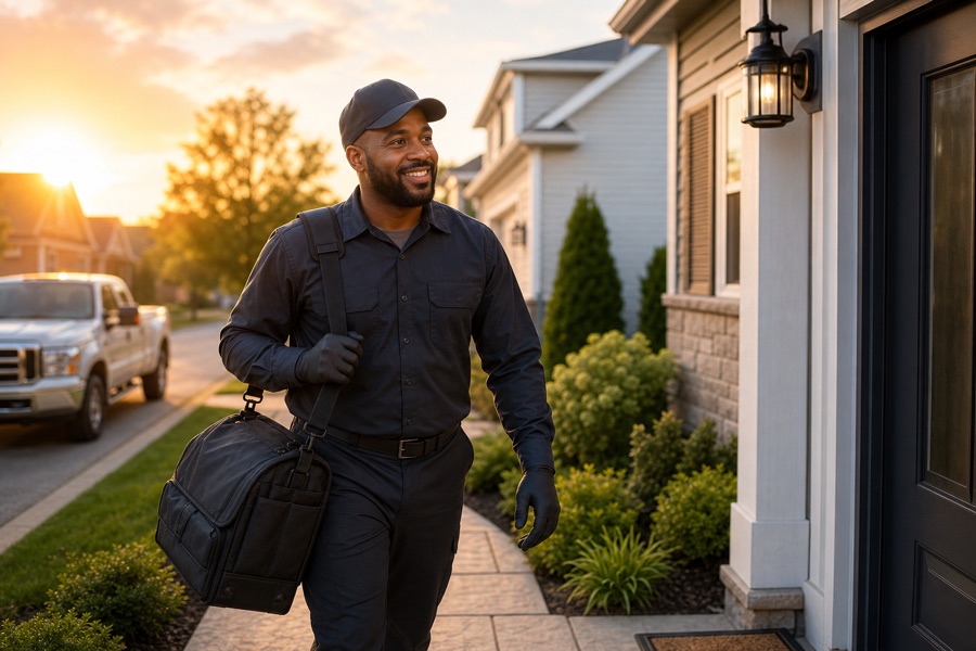 Technician arriving for same-day service at a home